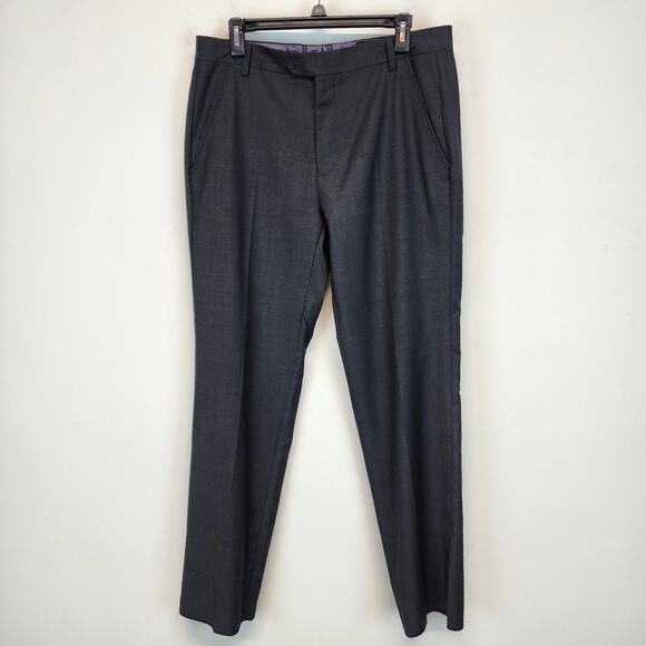 Ted Baker London Modern Endurance Charcoal Gray Wool Pant Size 32x33 Unhemmed